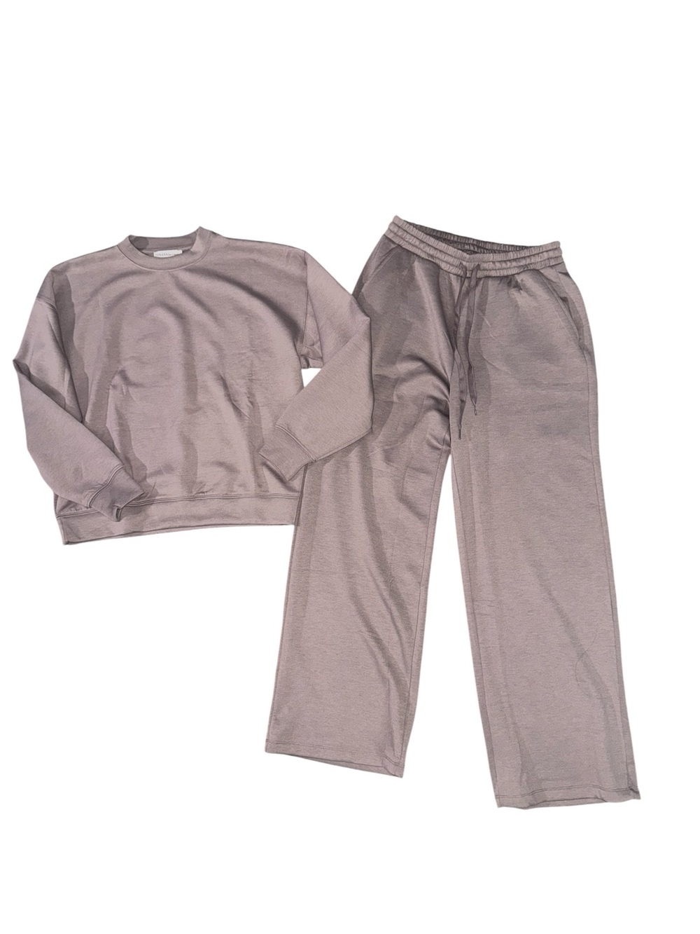 Zenana Outfitters Taupe Lounge Set - Crewneck Scuba & Wide Leg Pants L